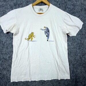 American Apparel Monkey Fu with Knife T-Shirt Mens L Off White Graphic Crew Neck